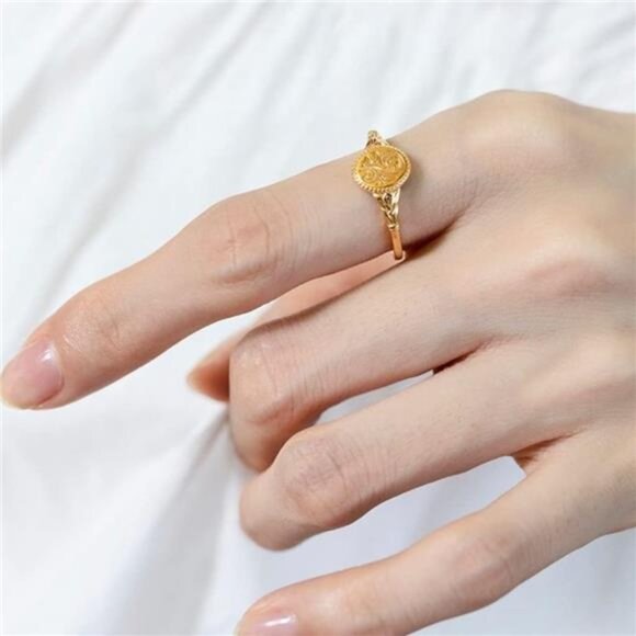 🌿 Stainless Steel Leaf Flower Signet Ring | Wedding, Promise, Anniversary - Picture 2 of 3